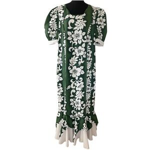 Vintage 70s Winne Fashion Hawaiian Maxi Dress - Ruffle Hem- Made in Hawaii- L